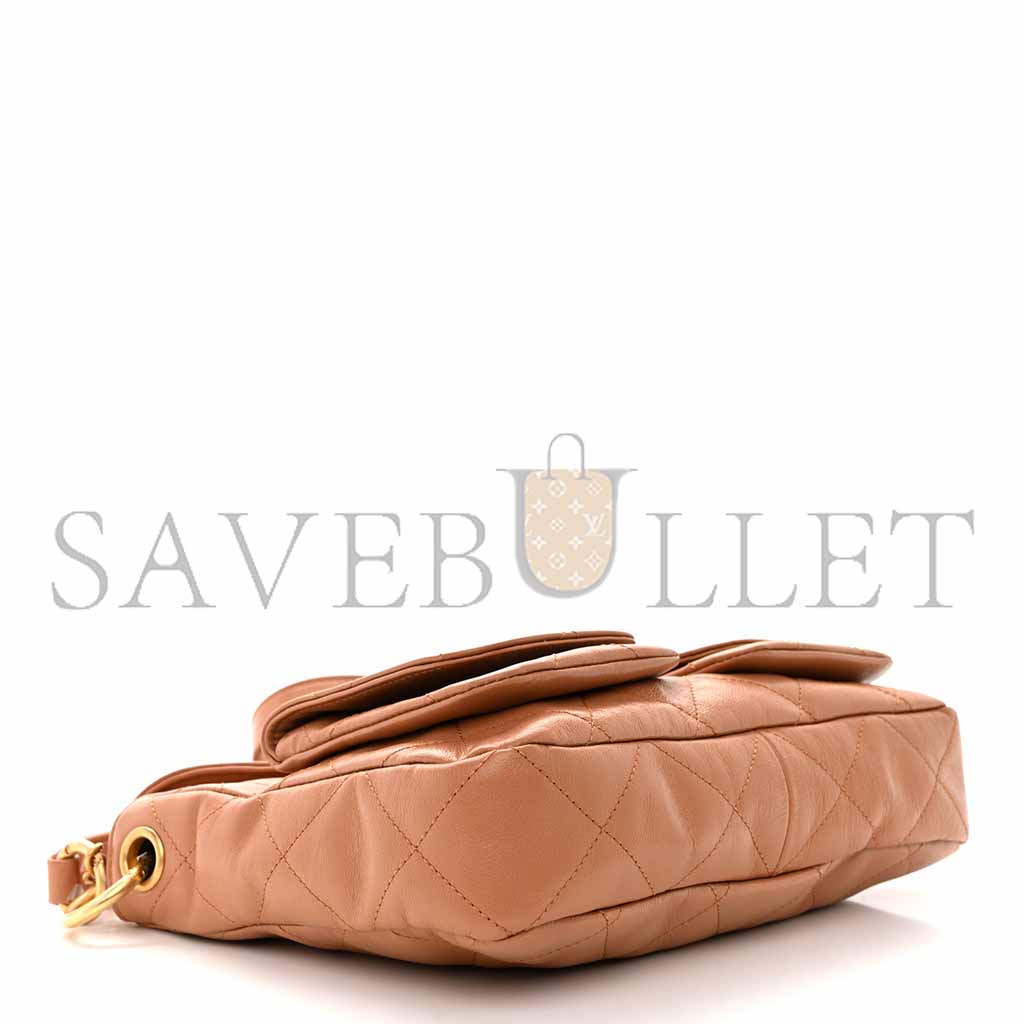 ch*el shiny calfskin quilted S*pple twins smal hobo bag brown (24.5*19*5cm)